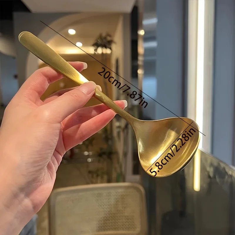 2pcs Golden Stainless Steel Large Spoons, for Hot Pot, Soup, Porridge - Long Handles, Elegant Kitchen & Dining Utensils,Spoon 4