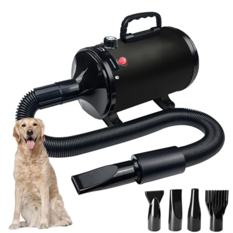 

Dog Dryer for Pet Grooming High-Velocity Force Blow Dryer Speed Temperature Adjustable Dog Blower Grooming Dryer with 4 Nozzles