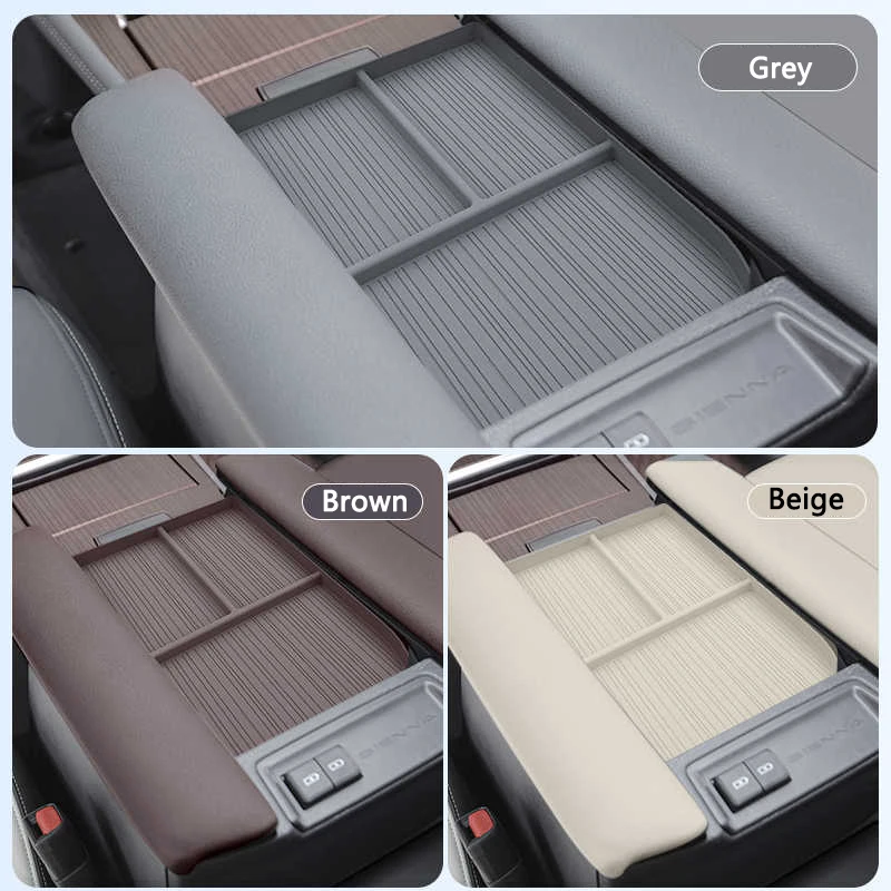 QHCP Car Armrest Cover Storage Box Central Console Storage Box Organizer Tray Pallet TPE Fit For Toyota Sienna Granvia 2022-2024
