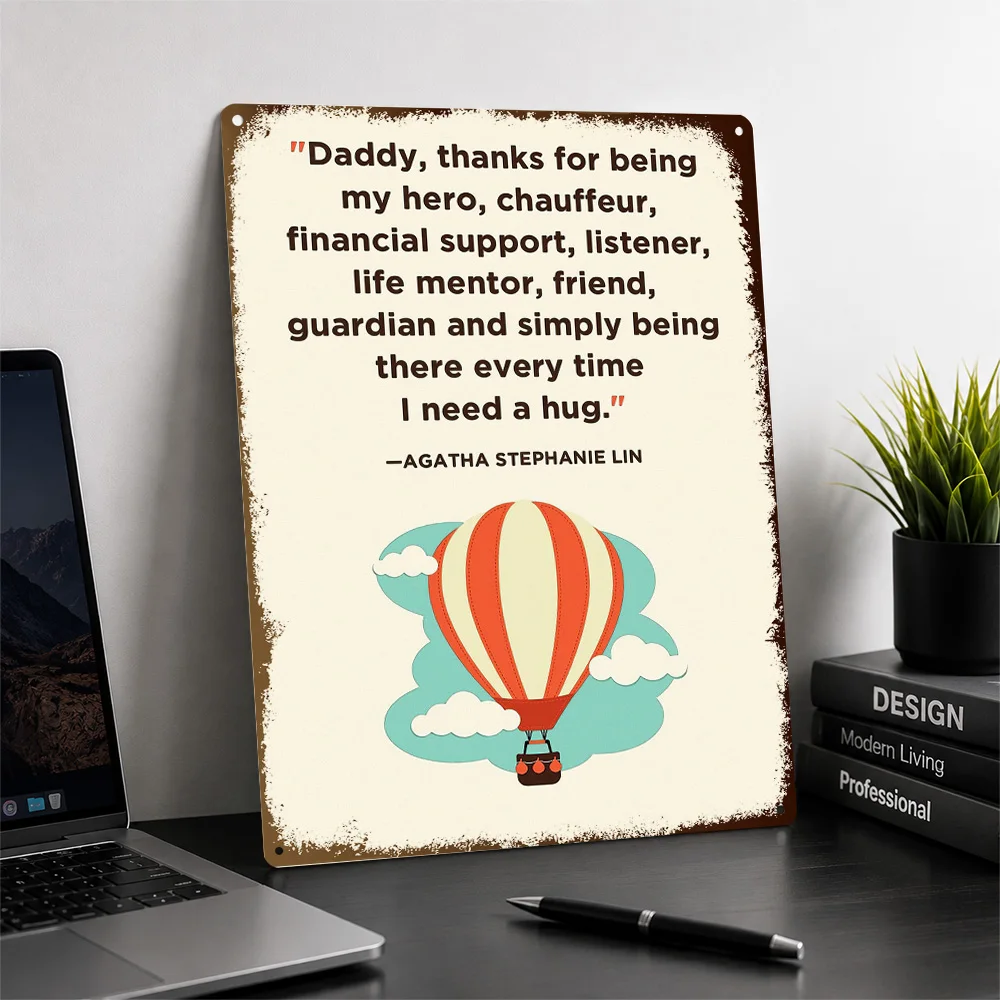 Daddy Thank You Hot Air Balloon Quote Printed Poster Retro Typography Wall Art For Study Personalized Aluminum Metal Sign Gift