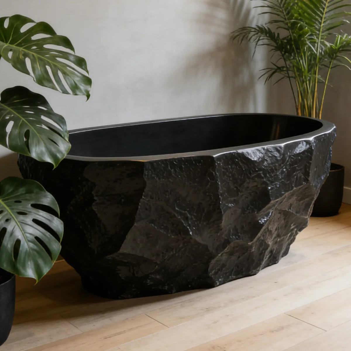 Japanese Freestanding Bathtub, Integrated Natural Travertine Grain Bathtub for B&Bs, Hotels and Villas, Double-person Tub RS031B