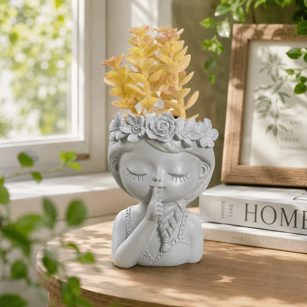 Decorative Resin Flower Pot Home Decor Pencil Box Desktop Ornaments Portrait Design Candle Holder Plant Pot Desktop Decoration