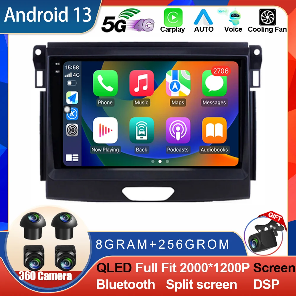 

Android 13 For Ford Ranger Everest T6 2016 2017 - 2020 Multimedia Car Player Carplay Auto GPS Video Navigation QLED No 2din DVD