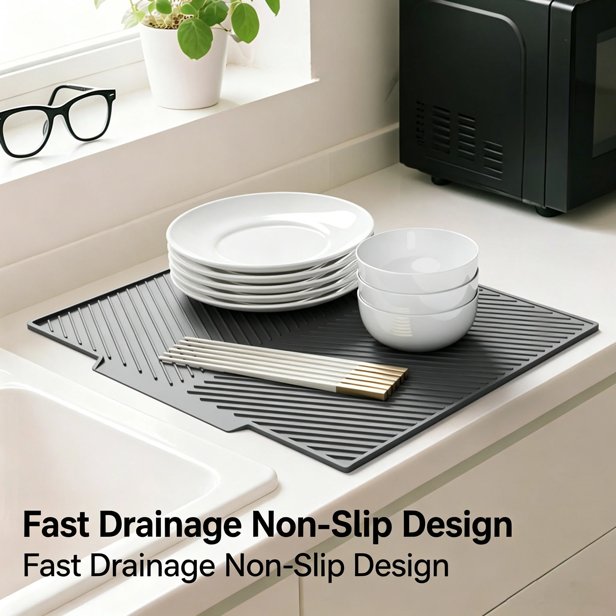 Silicone Ramp Drain Mat Large Size Guiding Bowl Plate Drying Mat Funnel Drain Mat Bar Coaster