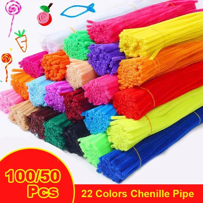 100/50Pcs Chenille Stems Bulk 22 Colors Chenille Pipe Cleaner Stems Kids Art and Crafts Projects and Decorations(6 mm x 12 inch)