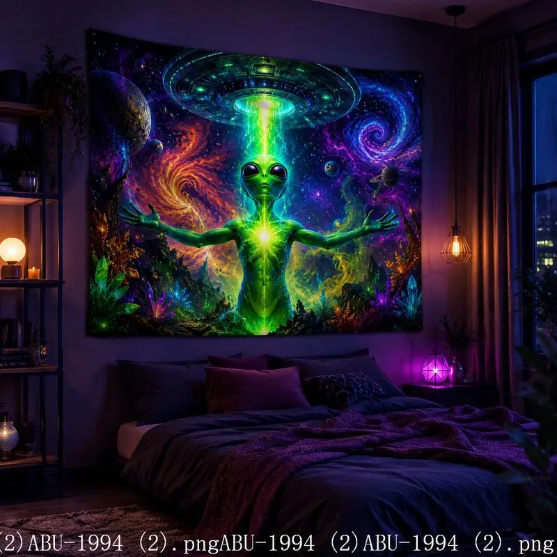 VIKAMA Psychedelic Alien Funny Mushroom Tapestry Psychedelic Wind Fluorescent Wall Hanging Bedroom e-Sports Room Home Decoration