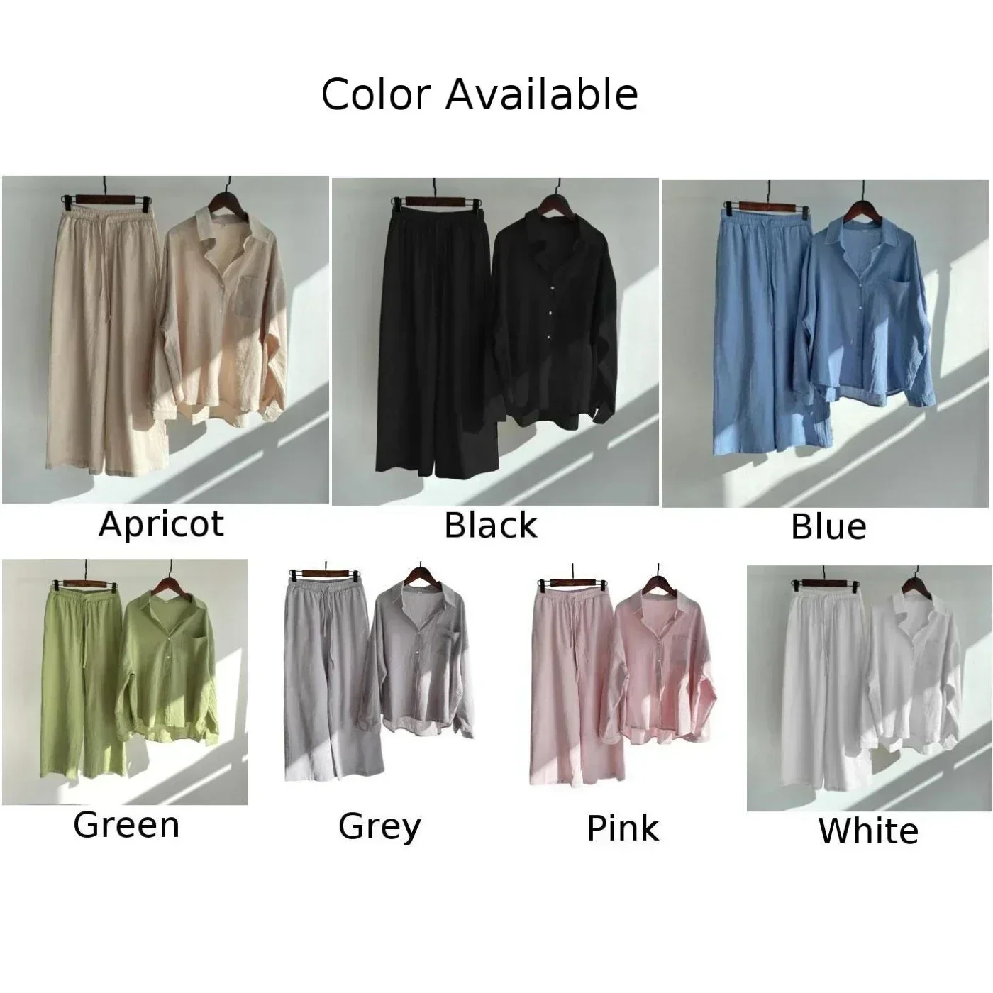 Женская удобная однотонная рубашка и свободные широкие брюки, костюм из 2 предметов, винтажный комплект