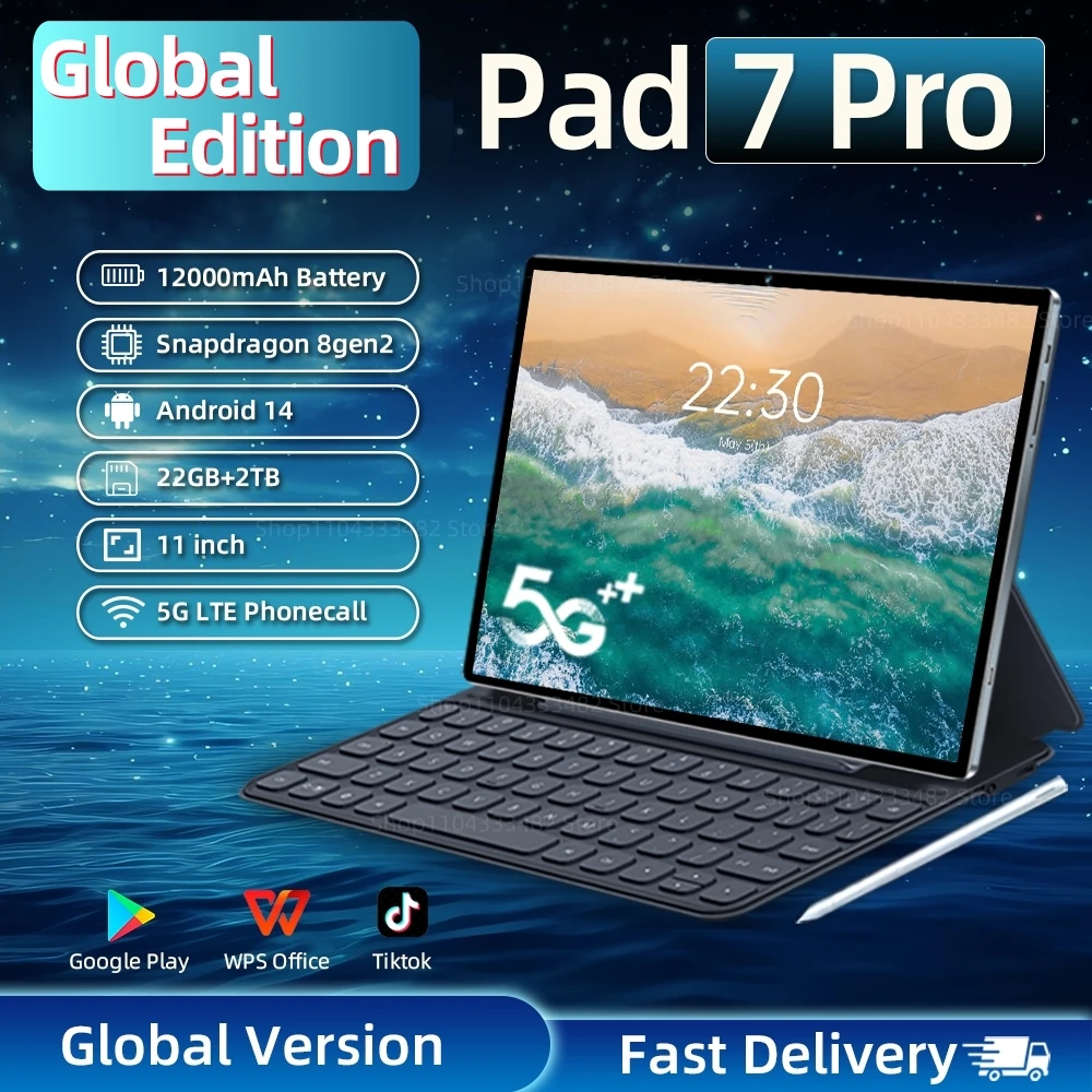 yZ[zO[oŃIWiPad 7 Pro^ubg Android 14 22GB+2TB 12000mAh 5G fASIM Bluetooth WiFi HD 4KXN[ 11C`^ubgPC