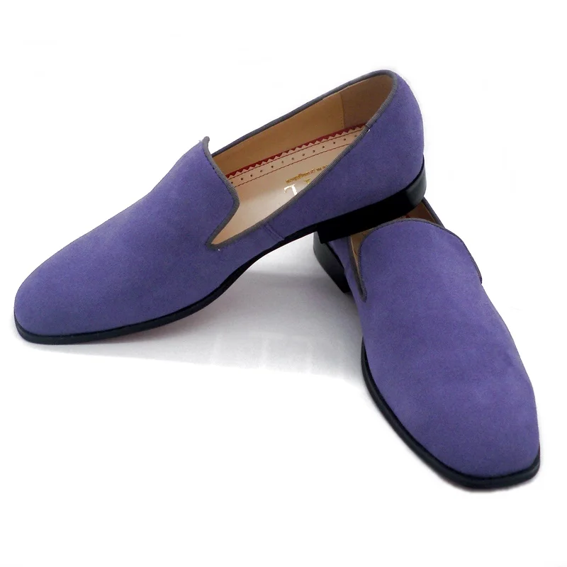 

Light Purple Men's Suede Loafers Luxury Slip-On Summer Leather Casual Shoes Man Dress Shoes Party Wedding Slippers