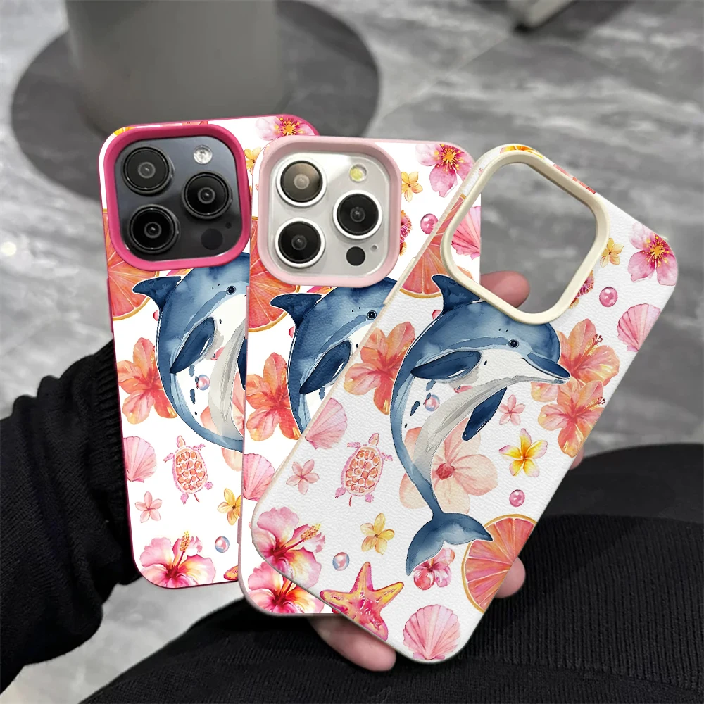 Delfin-Rosa-Hibiskus-Handyhülle für iPhone 17 16 15 14 13 12 Pro Max 16 15 14 Plus 17 16 15 14 Pro 17Air Silikon-Matt-Abdeckung – Detail 4