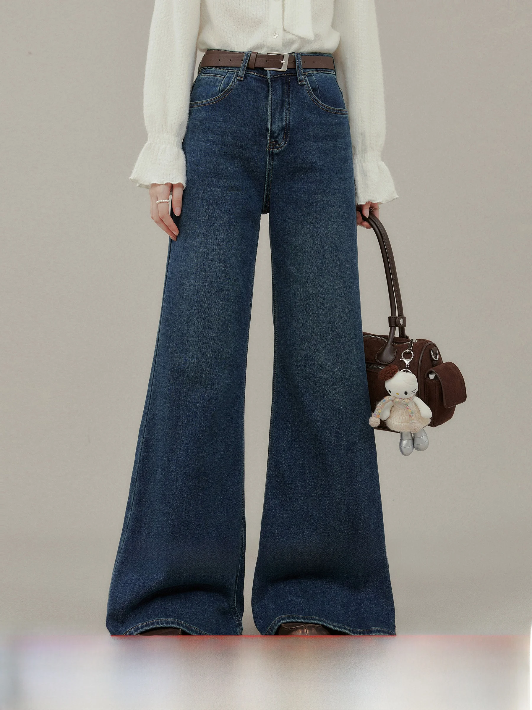 

Blue Loose Wide Leg Jeans High Waist Flared Pants Dra Feel plus Size Women's Faion Chinese Sle Autumn Winter Ladies