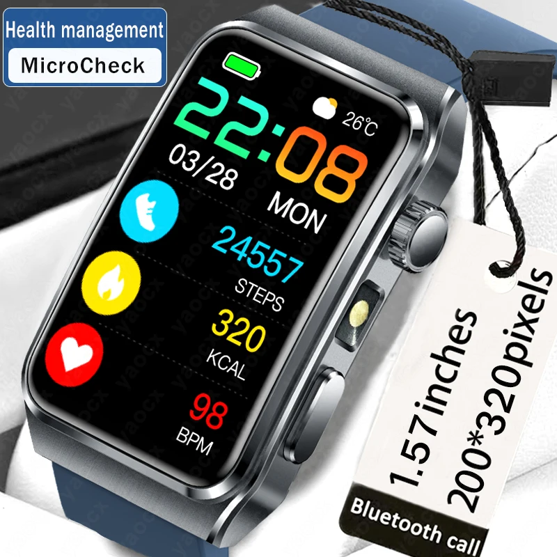 2025 New Health Management Smart Watch Micro Check Blood Fat Custom DIY Dials LED Flashlight 100+ Sports IP68 BT Call Smartwatch