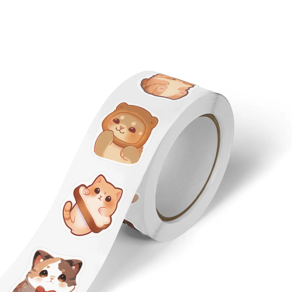 500Pcs/roll Cartoon Big Eyed Cat Roll Stickers DlY Guitar Phone Decoration Label Stationery Sealing LabelAnimal Decal Kid Toys