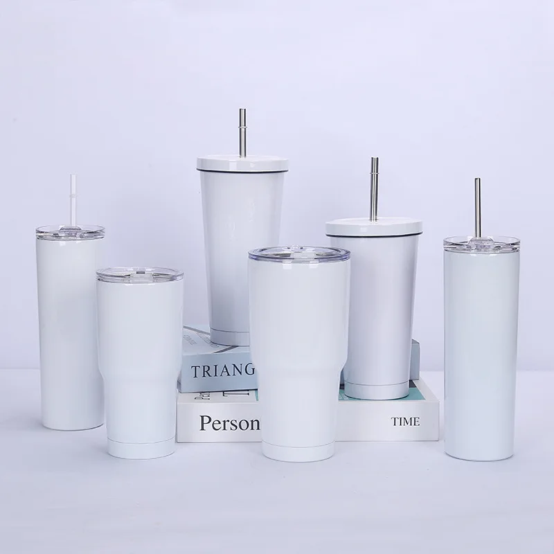 Sublimation Blank White Skinny Tumbler Stainless Steel Tapered Water Bottle Car Cups Mug Vacuum Insulated Flask Thermos