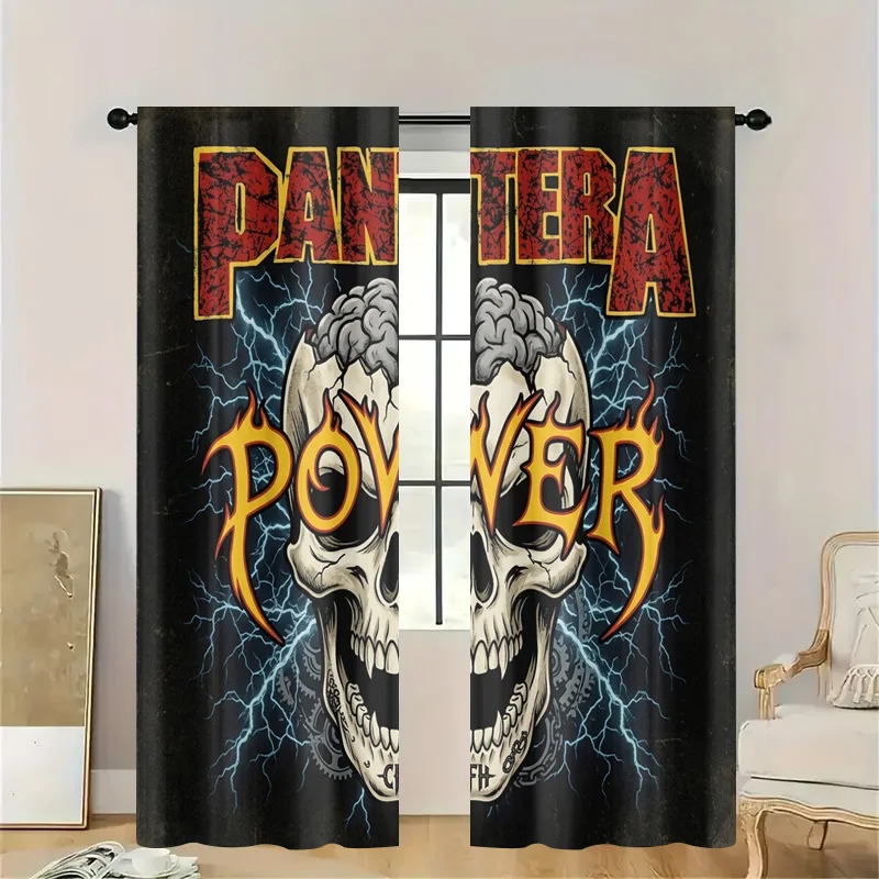 Grunge Skull Skeleton Window Curtain Decorative Panel for Tension Rod Gothic Punk Rock Style Home Accent Decor Man Cave Room Div