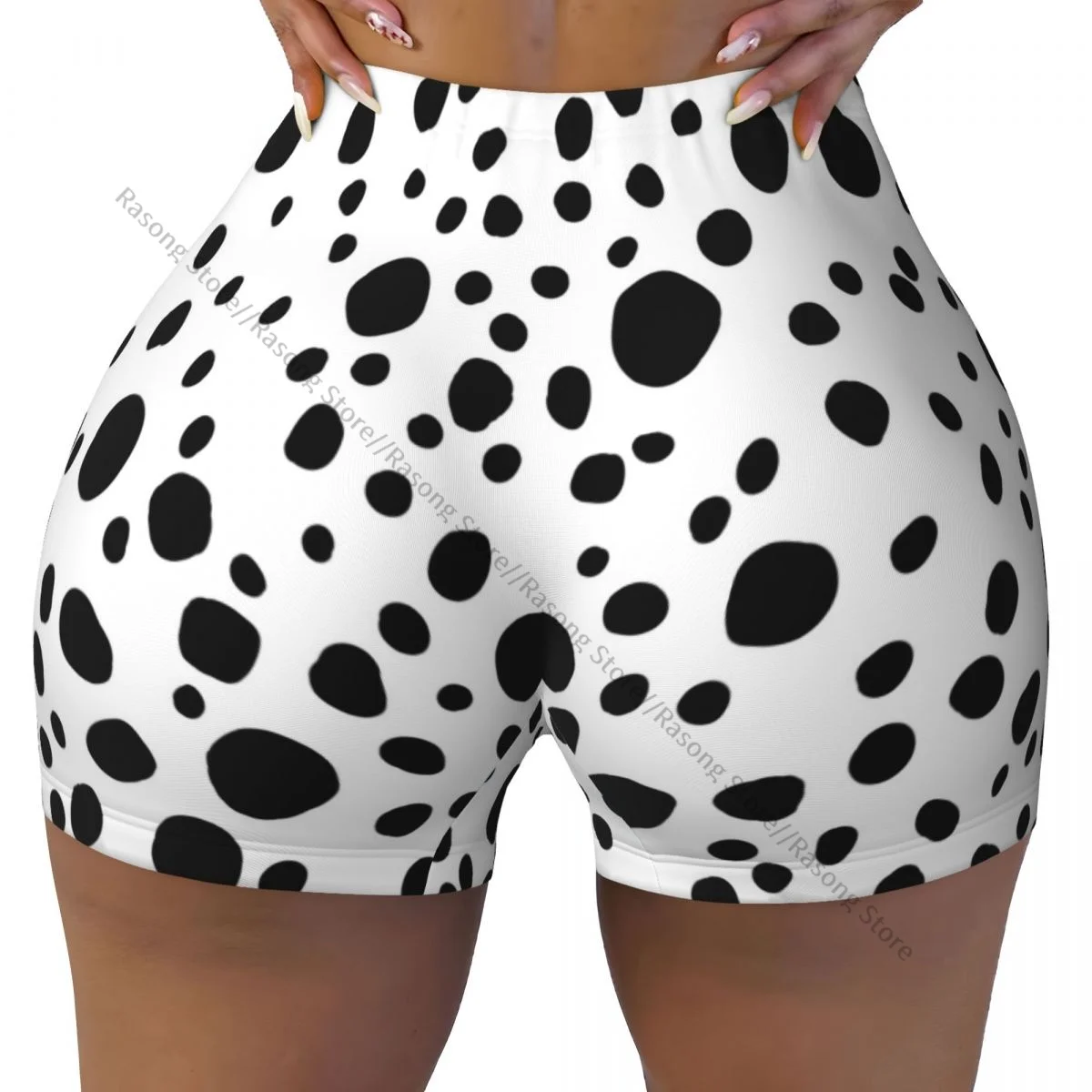 Spandex Yoga Shorts for Women Abstract Dalmatian Pattern Workout Booty Shorts