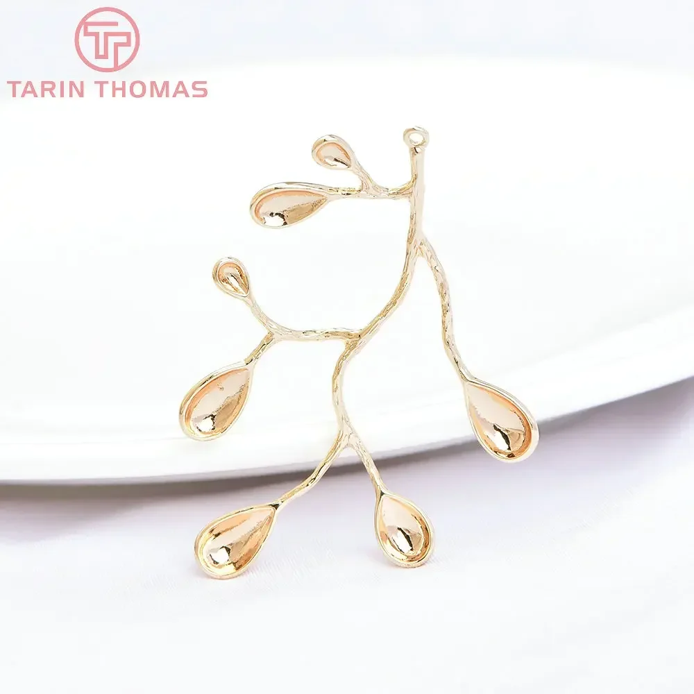 (1598) 6PCS 49x32MM 24K Champagne Gold Color Plated Brass Drop Shape Branches High Quality Diy Jewelry Accessories