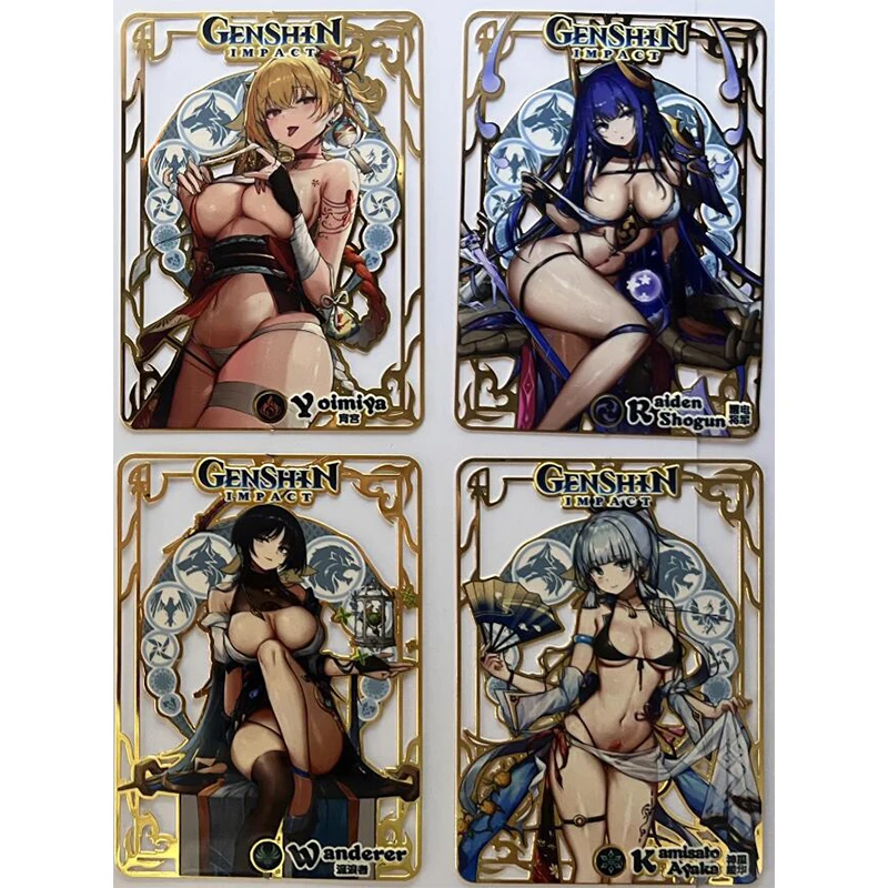 Anime Goddess Story Yae Miko Lumine Barbara Gunnhildr Hu Tao Ganyu Keqing Klee Metal Card Collectible Card Toy Birthday Gift