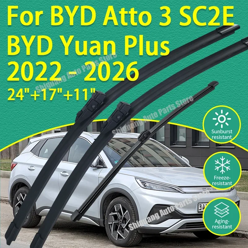 Front Rear Silicone Coating Wipers for BYD Atto 3 SC2E Yuan Plus 2022 - 2026 Car Wiper Windshield Windscreen Blades Accessories