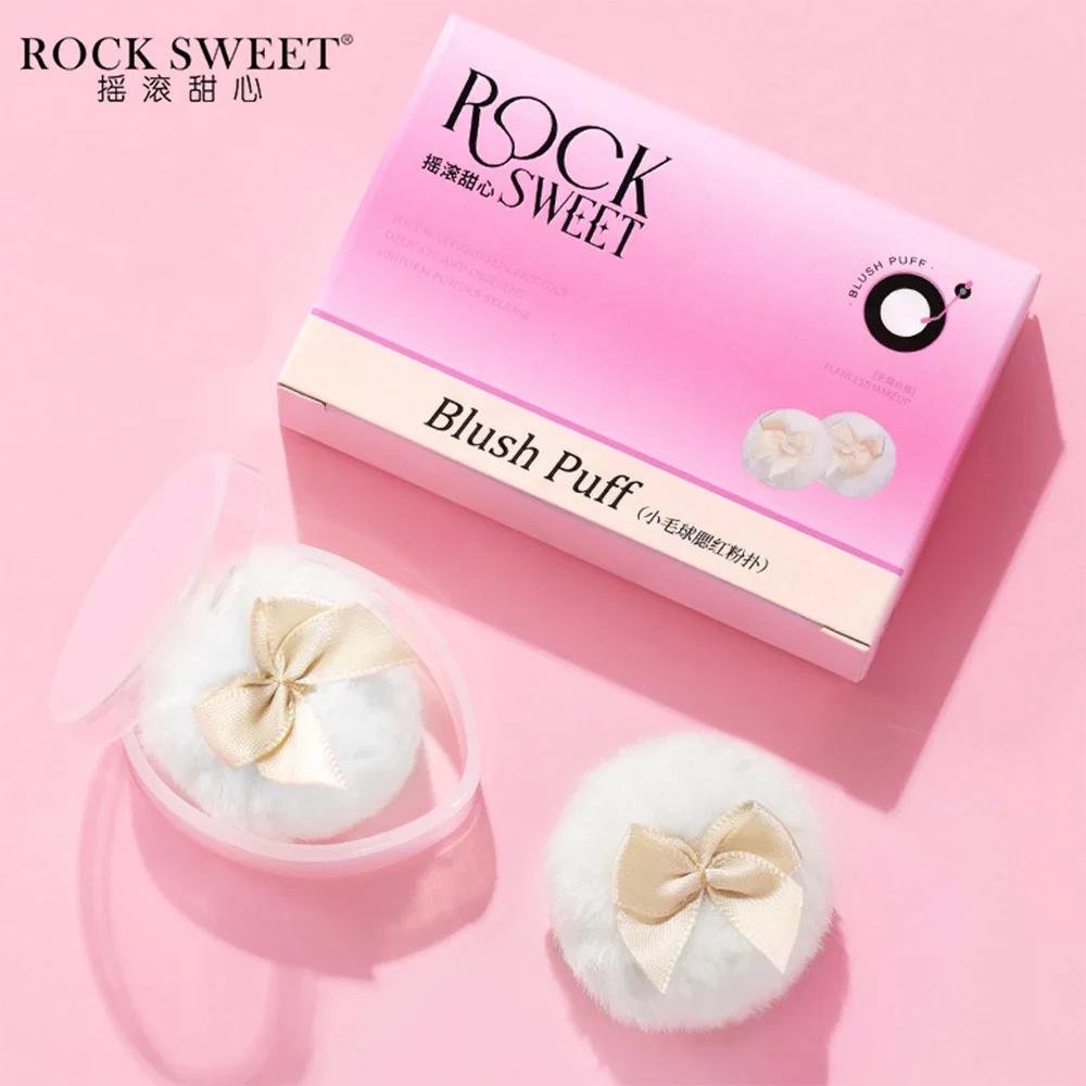 ROCK SWEET Mini Flocked Thumb Powder Puff Two Pack Small Loose Powder Setting Makeup Blush Puff