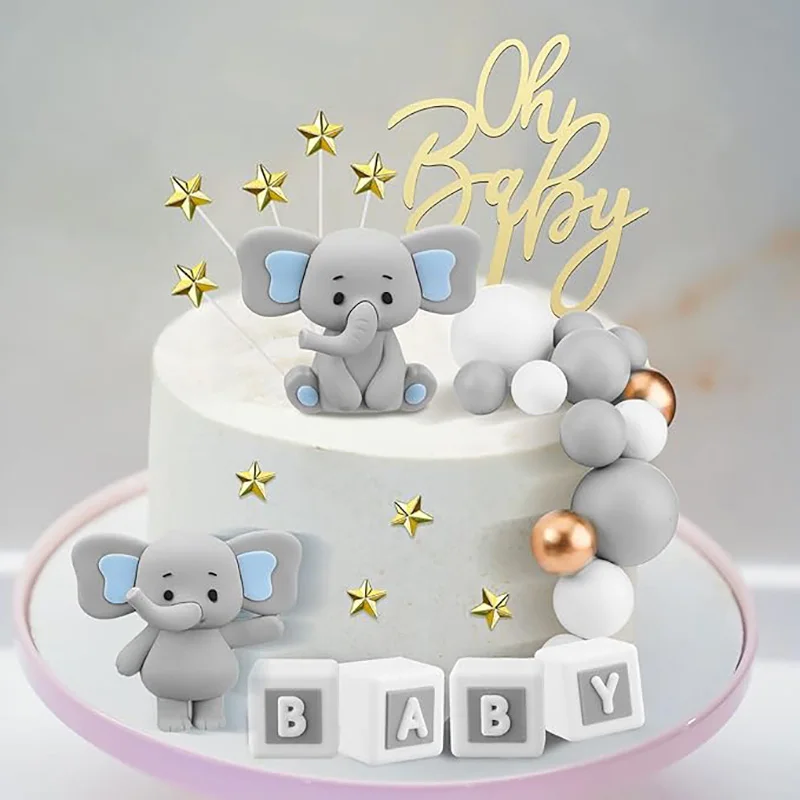 1pc Elephant Cake Topper Pink Soft Rubber Cartoon Elephant Cake Decor Baby Shower Birthday Party Gender Reveal Cake Supplies