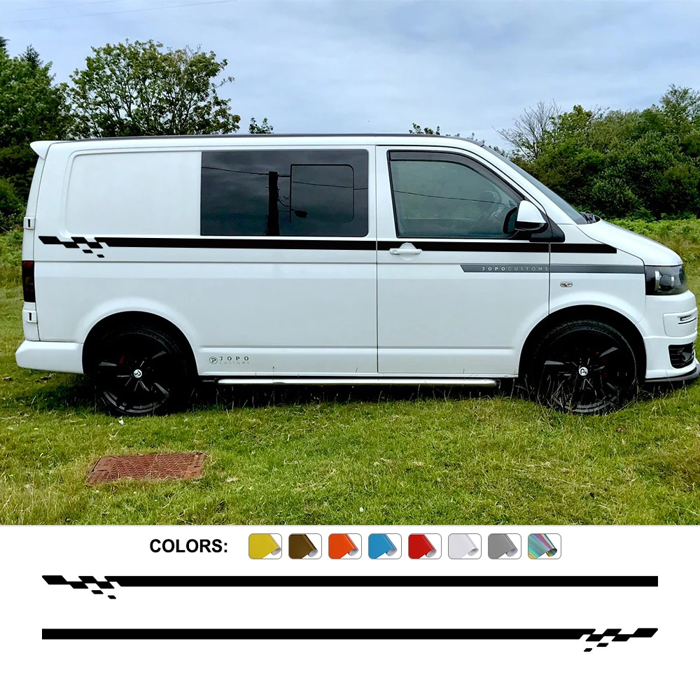 

2PCS Car Stickers For Volkswagen VW Transporter T4 T5 T6 Camper Van Side Racing Stripes Graphics Vinyl Decals Auto Accessories