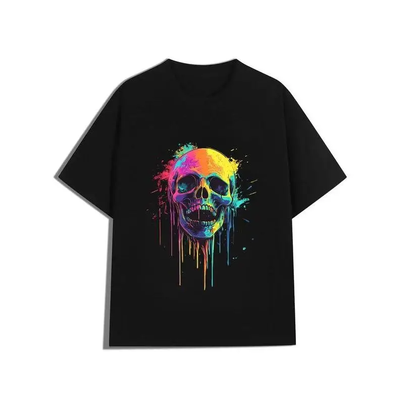 

Tie Dye Skull Graphic T-Shirt Women's Oversized Grunge Tees Colorful Skull Halloween Streetwear Top