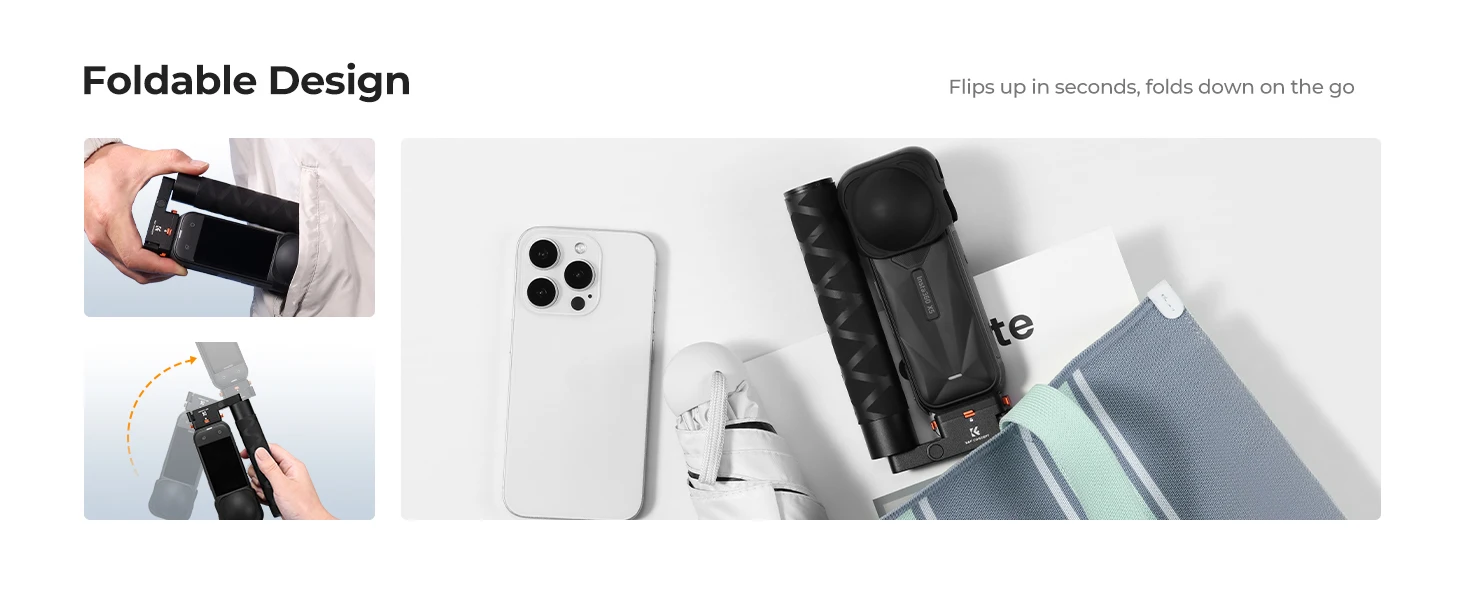 K&F CONCEPT Magnetischer klappbarer Selfie-Stick mit Schnellwechsel für Insta360 X6 X5 X4 Air – Aluminium-Teleskopstange mit unsichtbarem Stangendesign und stufenlos verstellbarer Länge für 360°-Vlogs – Detail 8