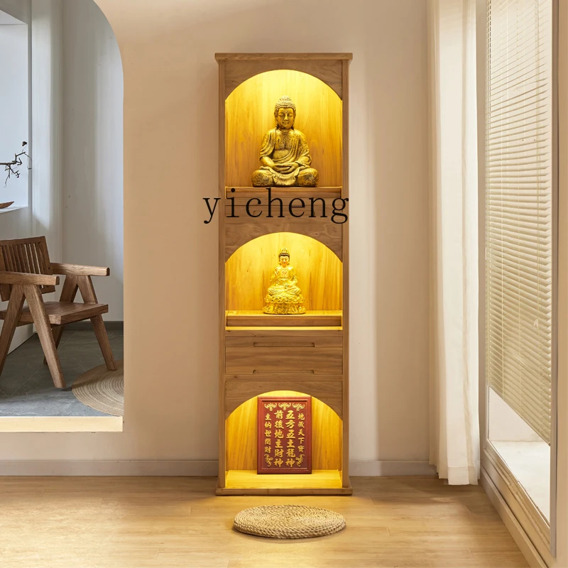 LYY  new Chinese Buddhist niche vertical cabinet three-layer household solid wood cabinet living room God of Wealth cabinet