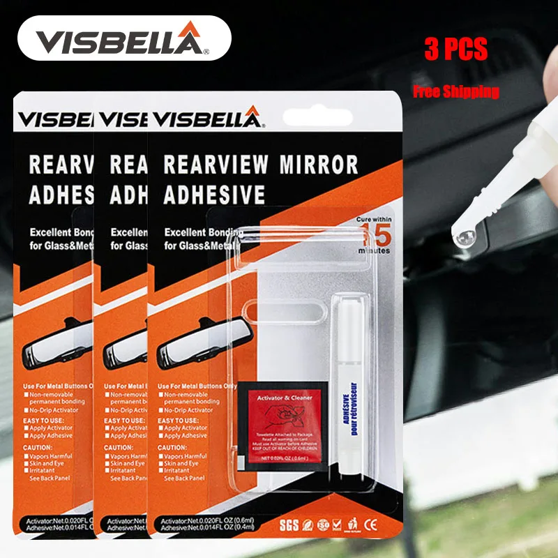 

VISBELLA 3PCS Auto Rearview Mirror Repair Glue Super Adhesive Bonding Tools for Metal & Glass & Plastic