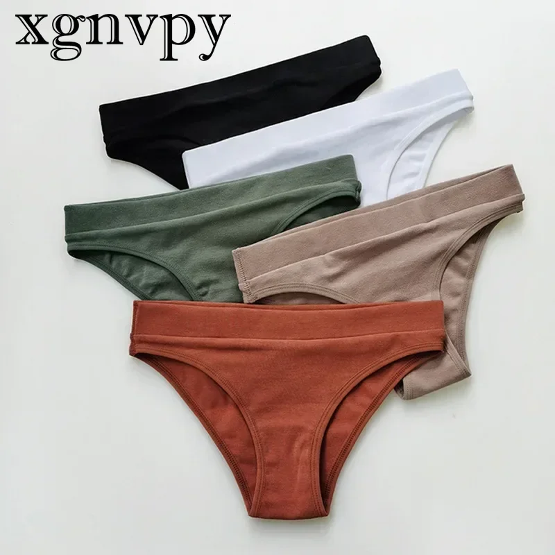 xgnvpy Thong Plus-size Solid Color Thread Comfortable Women's Underwear Sexy Half Pack Hip Triangle V-shaped Cotton Briefs