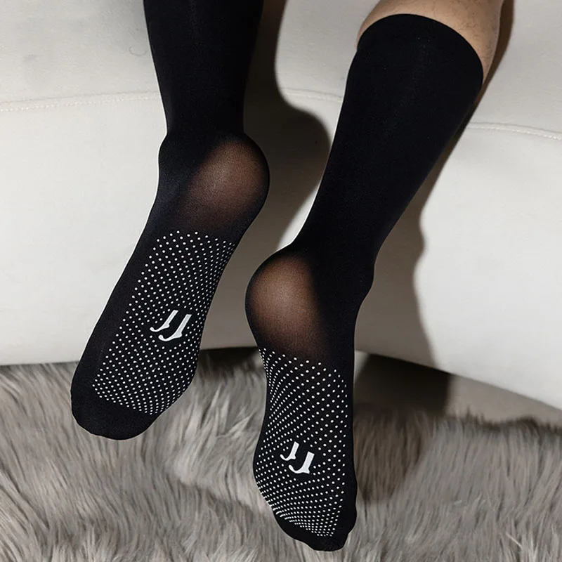 3 pares homem meias de seda longo negócio fino náilon antiderrapante respirável tubo alto abaixo do joelho bezerro formal wear tripulação meias cavalheiro