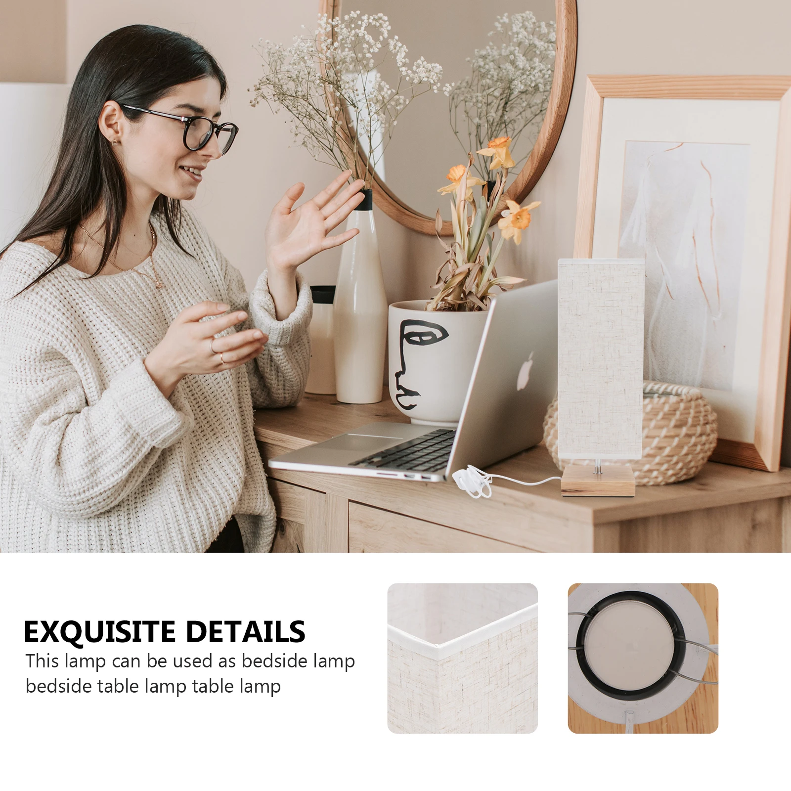 

Solid Wood Bedside Light Shade Night Light USB Control Bedroom Living Room Study Hotel Small Lamp Romantic Style