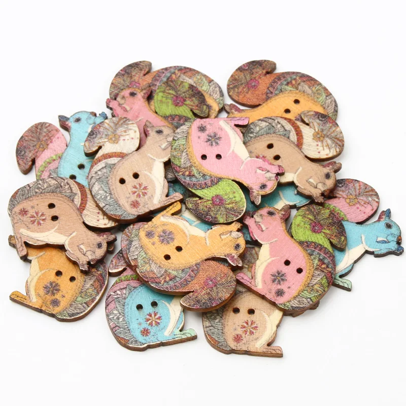 30pcs/30mm Buttons 2 Holes Mixed Color Pattern Squirrel Sewing Clothing Decoration Scrapbook Diy Handmade Home craft Supplies