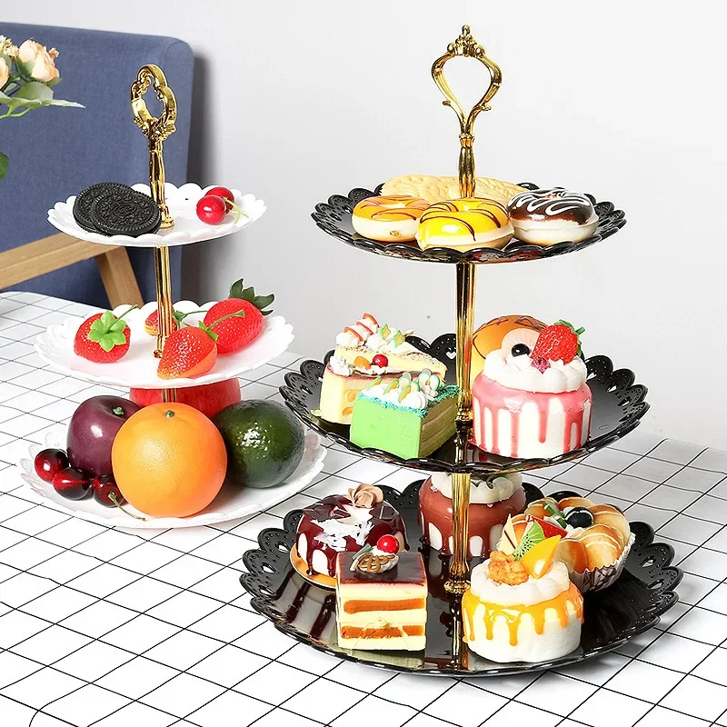 European Tray Holiday Party Three-layer Fruit Plate Dessert Candy Dish Cake Stand Self-help Display Home Table Decoration Trays