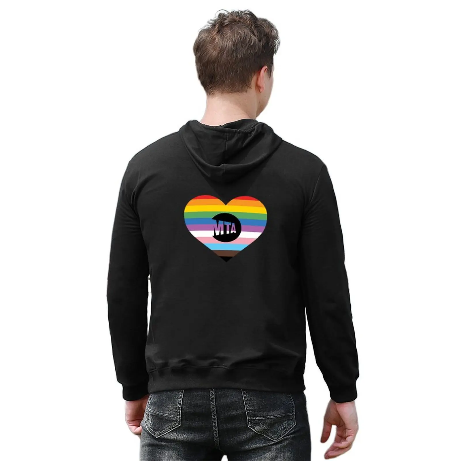 معطف رجالي بقلنسوة على شكل قلب من MTA Progress Pride ملابس رجالية ملابس خريفية بلوزة رجالي بغطاء للرأس