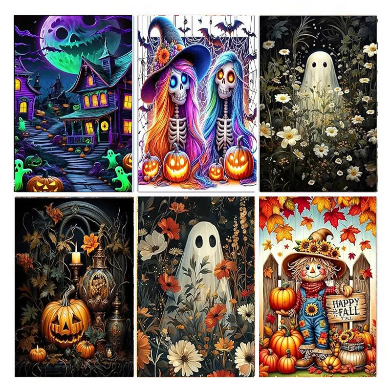 AB Diamond Painting Halloween Colorful Skull 5D Diamond Painting Set (Suitable for Beginners) DIY Mosaic Painting Decoration