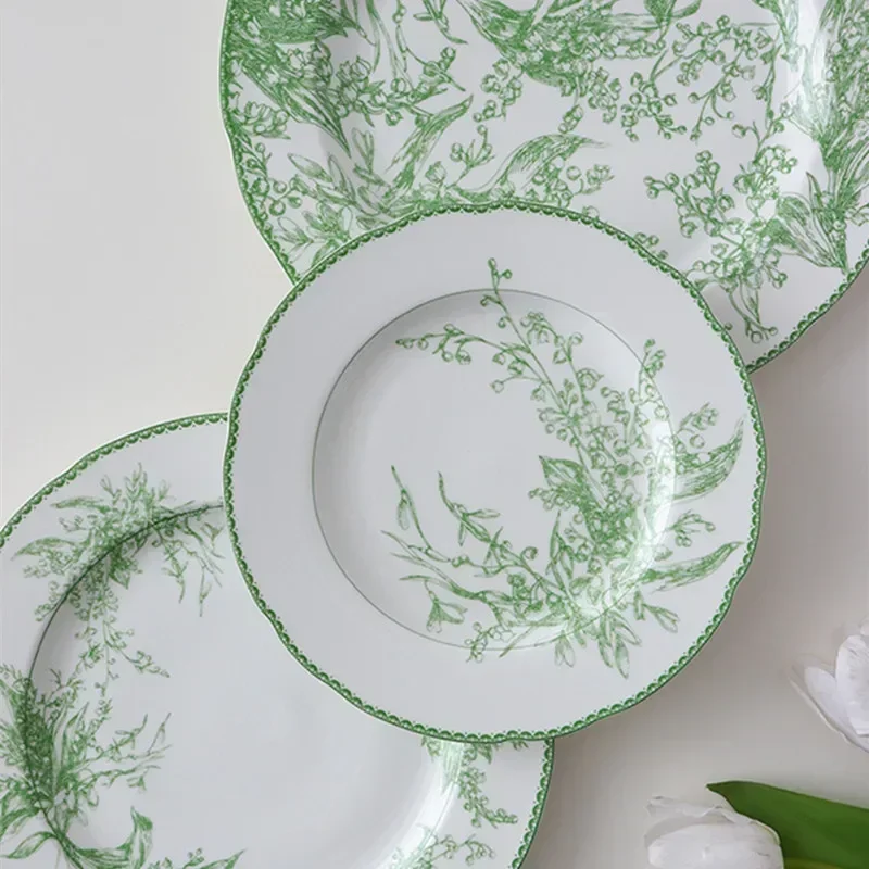 

Lily Of The Valley Porcelain Plates, Medieval Pastoral Tableware, Dining Green for Kitchen