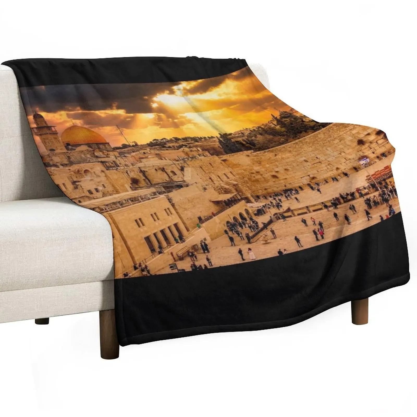 Heavenly Rays at Sunset on the Wailing Wall (Western Wall) Throw Blanket Baby Blankets For Sofas Blankets