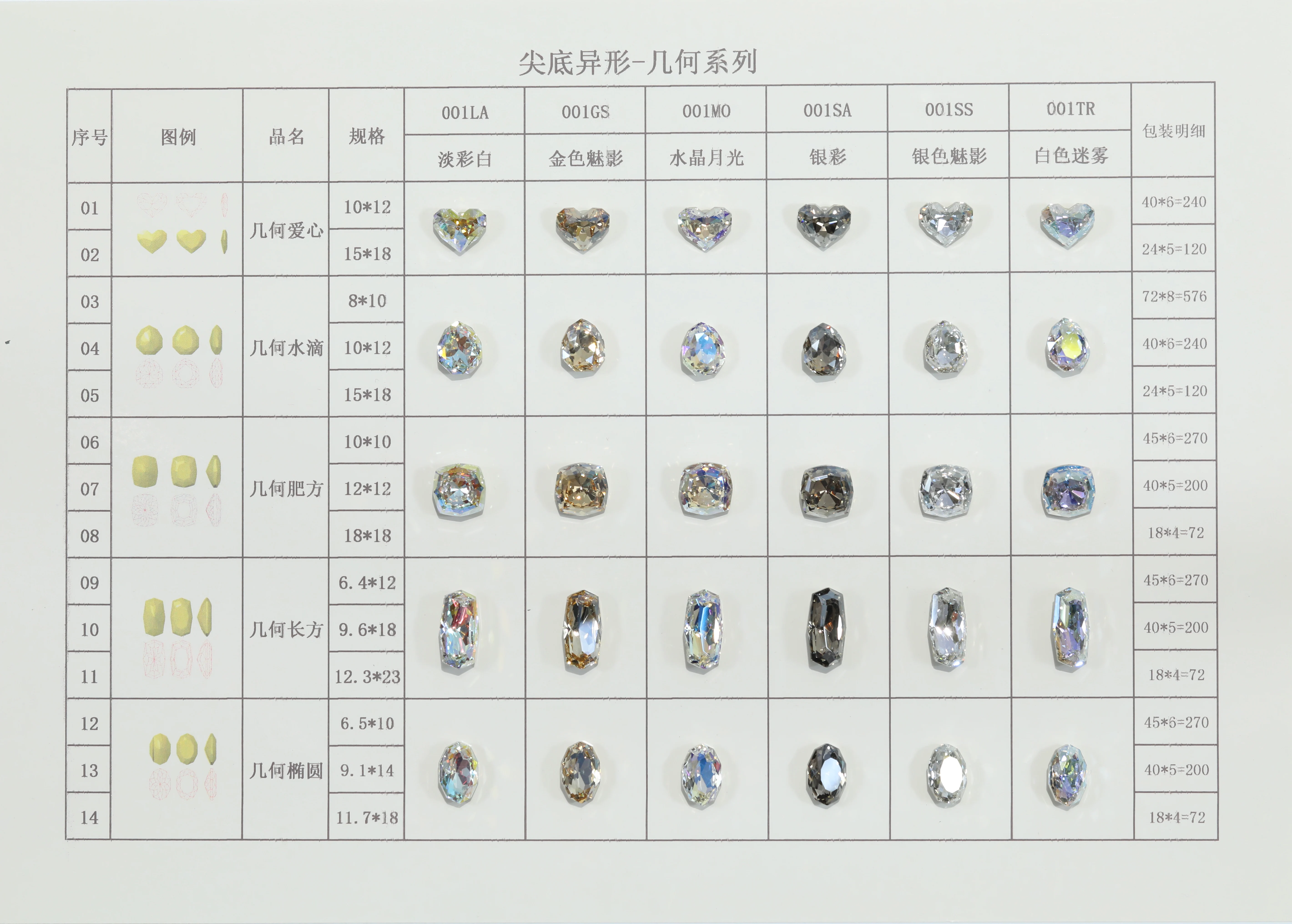 Hand Sew Rhinestone Cut Facet Craft Color Swatch Card Size Specification Reference Card For Garment Dress Craft Decoration