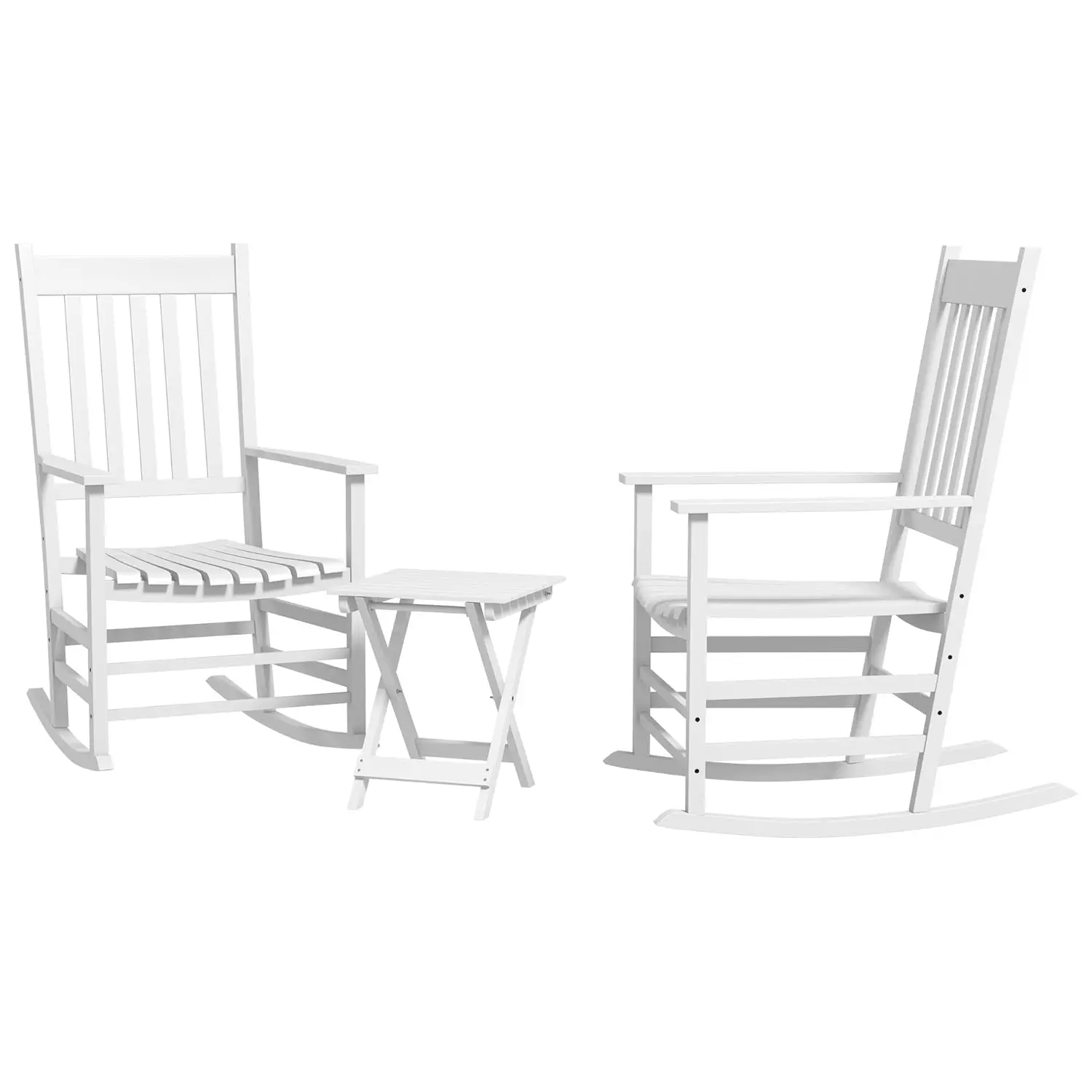 

Outdoor Rocking Chair Set of 2 with Side Table, Patio Wooden Rocking Chair with Smooth Armrests, High Back for, Customized