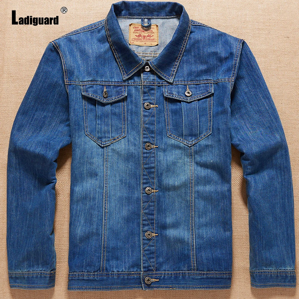 2026 الرجال الوقوف جيب عادية الكلاسيكية الأساسية الدنيم الستر الأزرق الداكن محززة جان القمم ملابس خارجية الدنيم الملابس حجم كبير S-8XL