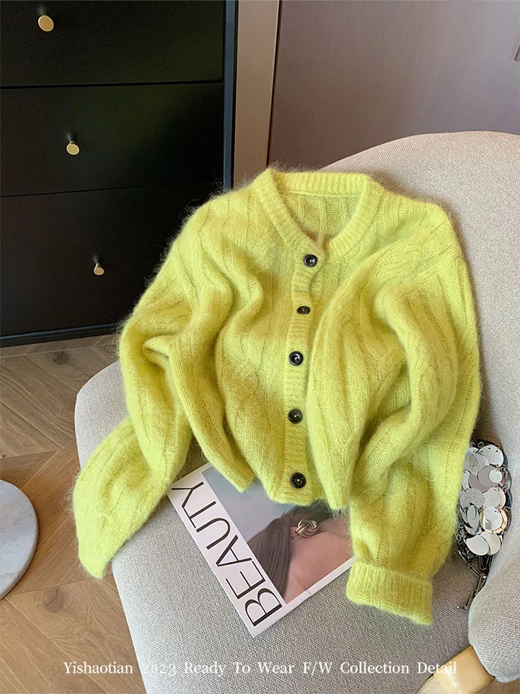 Coreano Inverno Autunno Donna Con Scollo A V Cardigan Verde Accogliente Top in Cashmere Capispalla Lavorato a Maglia Manica Lunga Harajuku Coquette