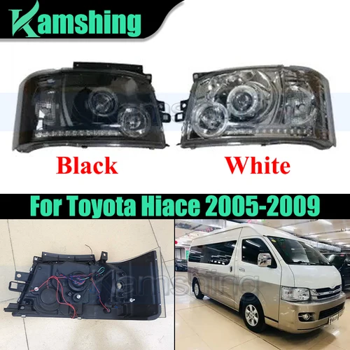 Toyota Hiace 2005-2009 용 1 쌍의 자동차 앞 범퍼 헤드 라이트 LED 헤드 라이트 전조등 헤드 램프