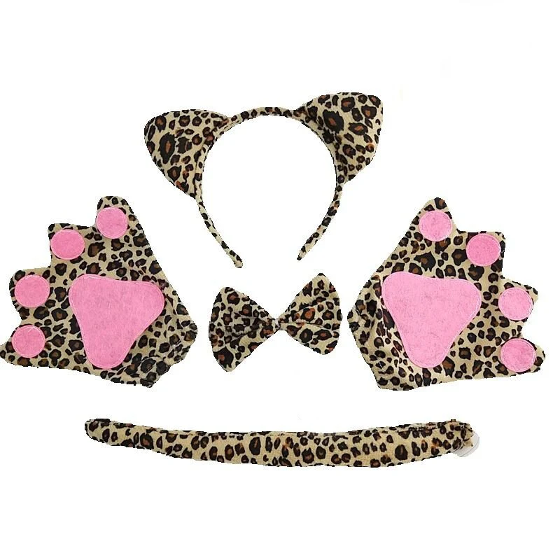 การ์ตูนวันเด็ก Leopard Ears Headband Tail Bowtie เครื่องแต่งกายเด็ก Props สำหรับอีสเตอร์ปาร์ตี้ฮาโลวีนแฟนซีอุปกรณ์เสริม