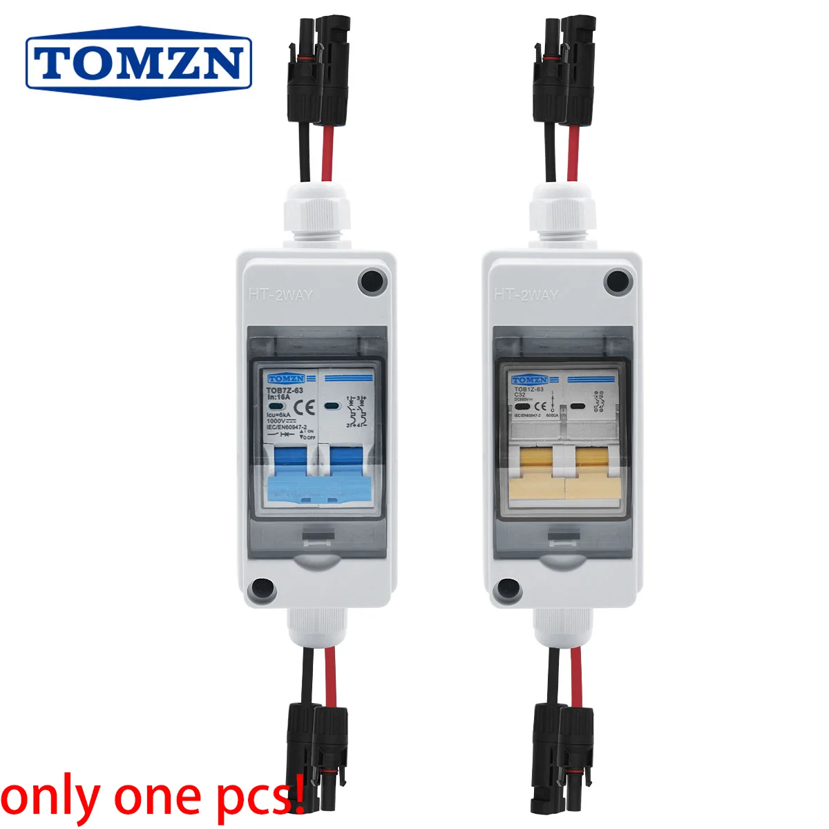 1 Stück TOMZN Solar Photovoltaik PV-Combiner-Box mit Schutzschalter HT 2-Wege 1 Eingang 1 Ausgang DC mit passenden Kabeln Wasserdichte Box