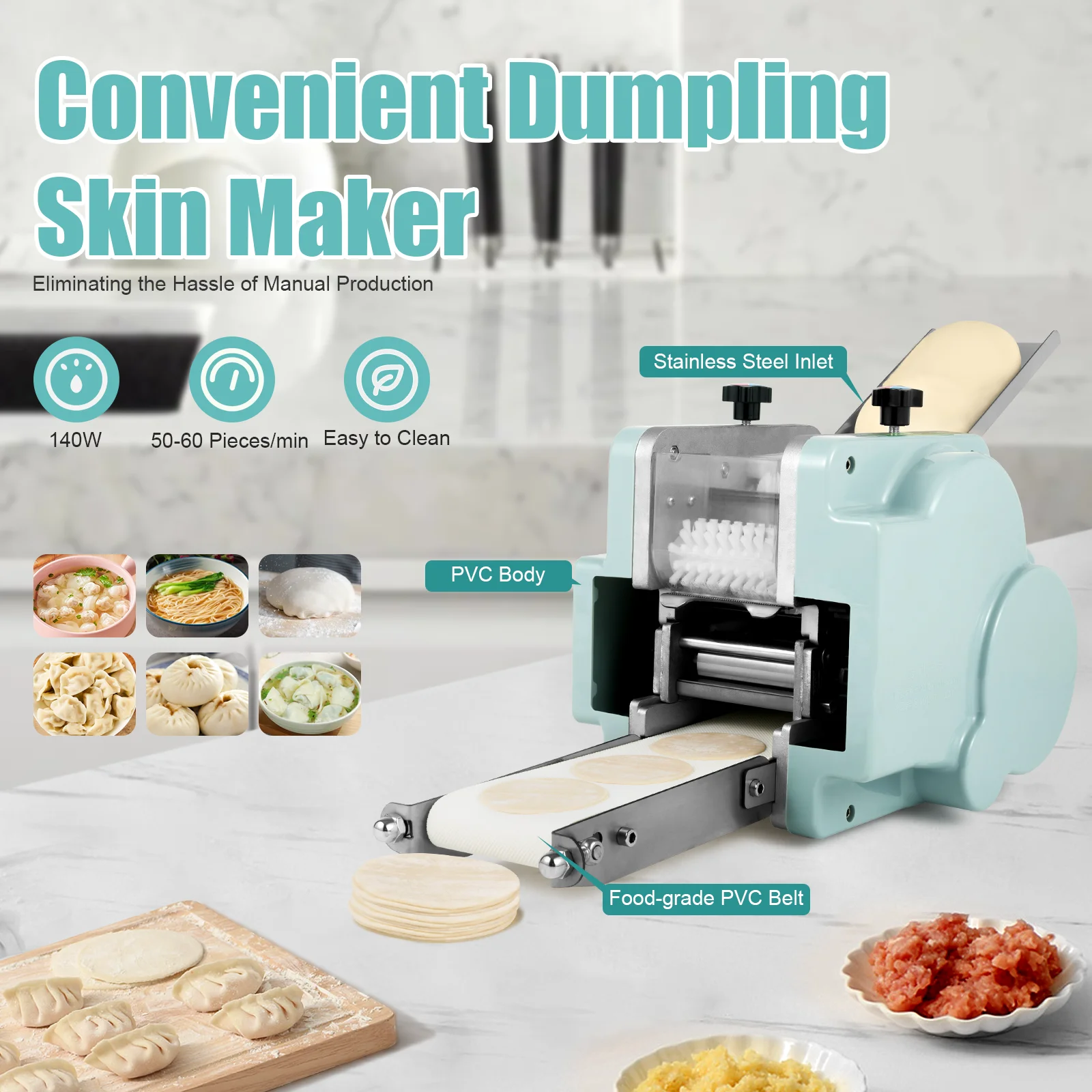 Máquina automática para hacer dumplings, prensa eléctrica para piel de dumplings de 140W, 60 uds/min con molde para uso comercial en el hogar