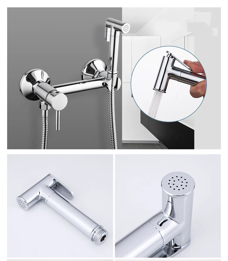 Brass Bidet Faucet Black Toilet Faucet Handheld Toilet Bidet Sprayer Set Hygienic Shower Hot Cold Water Mixer Shower Head