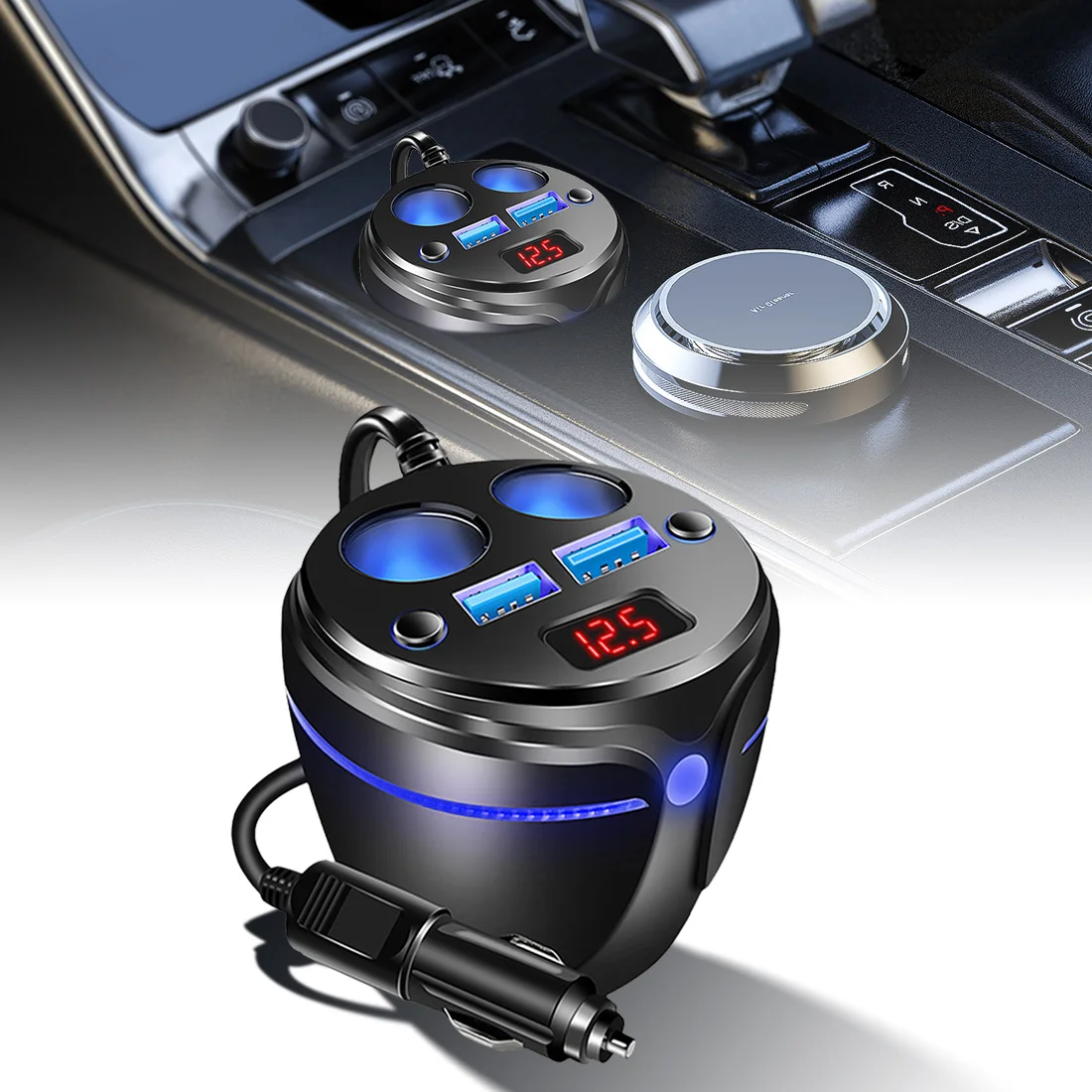 120W Car Cigarette Lighter Charger Fast Charing with 2-Sockets 2 USB Ports for iPhone 14 13 Pro Max 12 11 Sumsung Xiaomi OnePlug