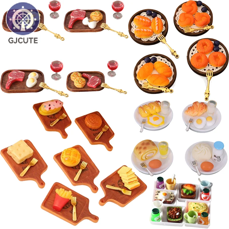 1Set Dollhouse Simulated Steak Red Wine Glass Pasta Model Kit Miniature Kitchen Food Decoration Toy Dolls House Accessoreis